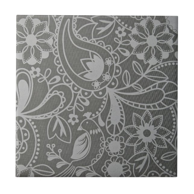 Carreau Motif abstrait floral de fleur grise (Devant)