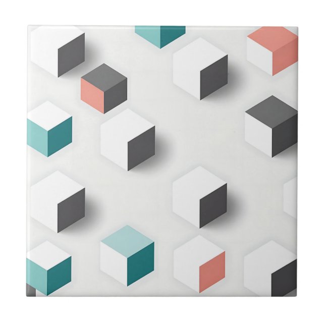 Carreau Motif Abstrait Géométrique de Cubes 3D Isométrique (Devant)