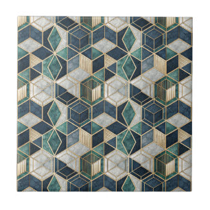 Carreau Motif Abstrait Géométrique Moderne Sarcelle et Or
