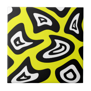 Carreau motif Abstrait - jaune, noir et blanc.