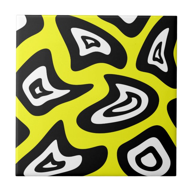 Carreau motif Abstrait - jaune, noir et blanc. (Devant)