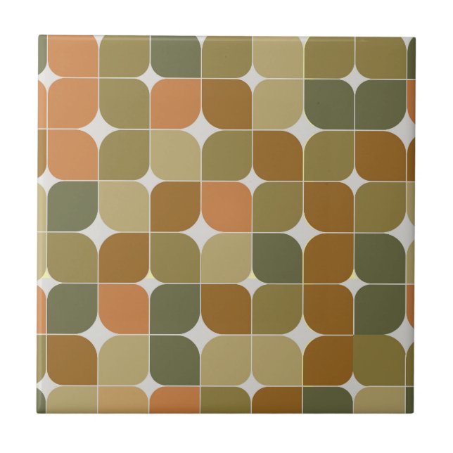 Carreau Motif abstrait marron orange beige milieu du siècl (Devant)