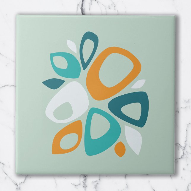 Carreau Motif Abstrait Moderne Style Aqua Turquoise Orange (Créateur téléchargé)