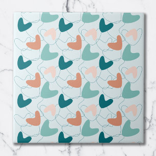 Carreau Motif Abstrait moyen Turquoise, Pêche, Saumon fonc