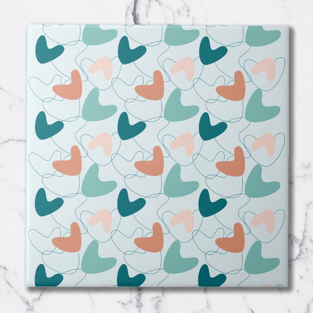 Carreau Motif Abstrait moyen Turquoise, Pêche, Saumon fonc (Créateur téléchargé)