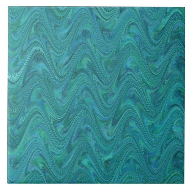 Carreau Motif Abstrait Ondulé Bleu Vert (Devant)