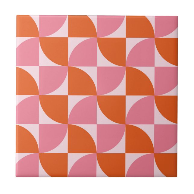Carreau Motif abstrait orange et rose du milieu du siècle  (Devant)