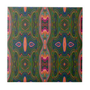 Carreau Motif Abstrait Rétro Bleu, Vert et Orange