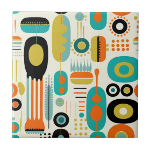 Carreau Motif Abstrait Rétro Coloré Moderne du Milieu du S