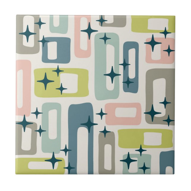 Carreau Motif Abstrait Rétro Moderne du Milieu du Siècle (Devant)