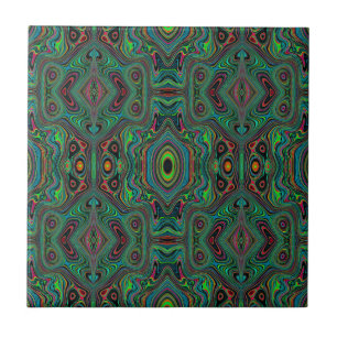 Carreau Motif Abstrait Rétro Noir et Vert Citron Tripant