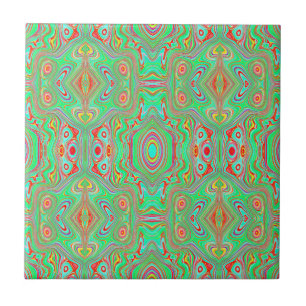 Carreau Motif Abstrait Rétro Orange et Vert Citron