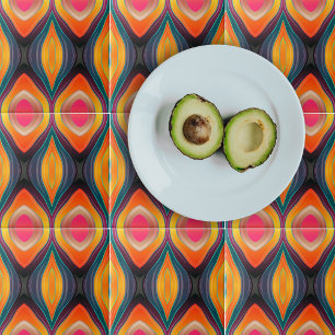 Carreau Motif Abstrait rose orange jaune rétro funky