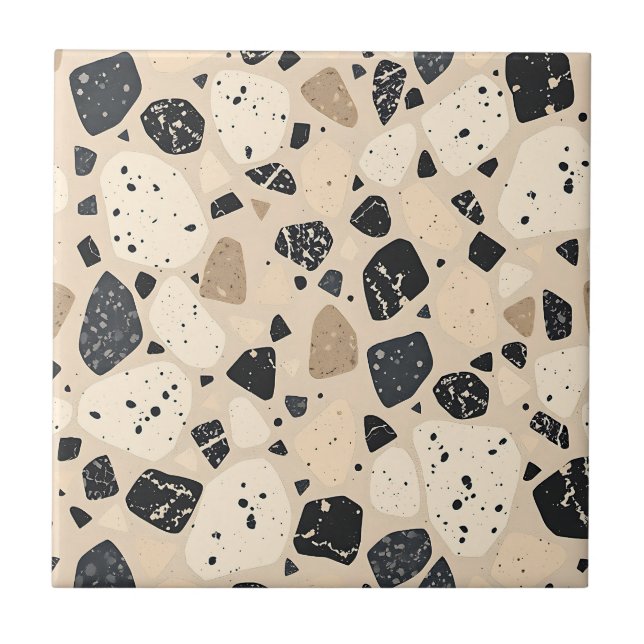 Carreau Motif abstrait terrazzo noir beige neutre  (Devant)