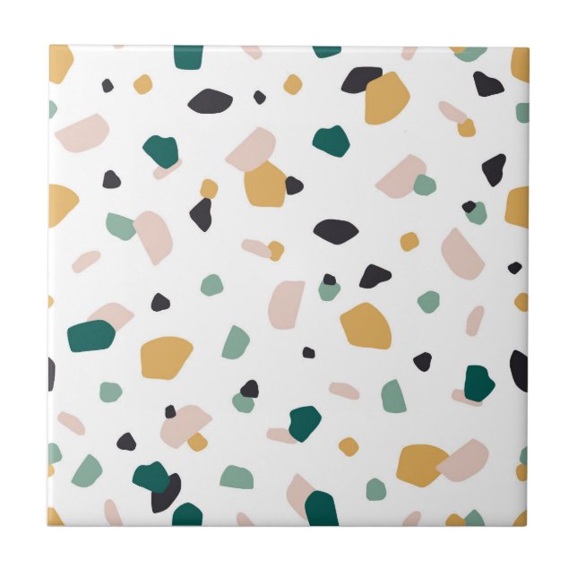 Carreau Motif abstrait Terrazzo Vert Orange Rose Noir (Devant)
