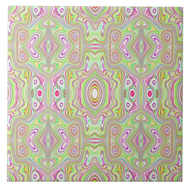 Carreau Motif Abstrait Trippy Retro Rose et Lime Green (Devant)