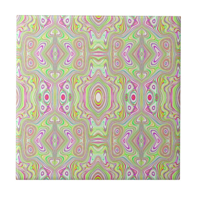 Carreau Motif Abstrait Trippy Retro Rose et Lime Green (Devant)