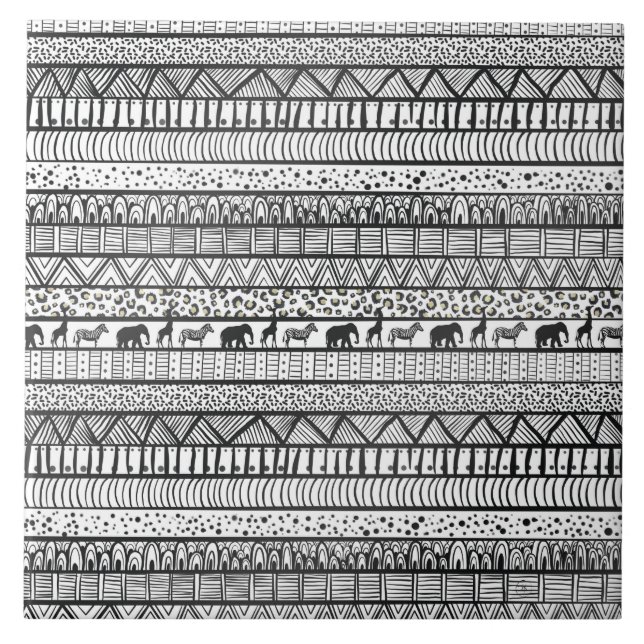 Carreau Motif africain tribal noir blanc (Devant)