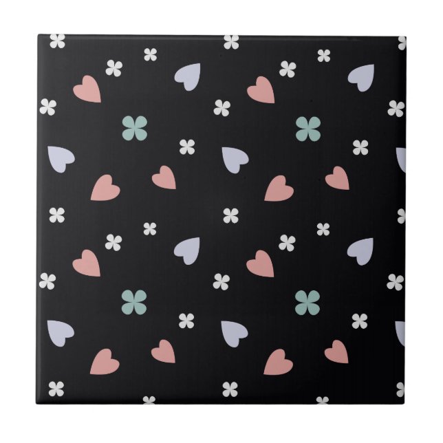 Carreau Motif Amour Chanceux Cœurs Trèfle Mignon (Devant)
