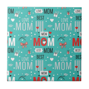 Carreau Motif Amour MAMAN Bande Dessinée Turquoise Rétro