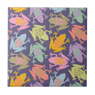 Carreau Motif amusant de grenouilles tropicales dans le st