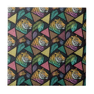 Carreau Motif animal géométrique néon de tigre de jungle A