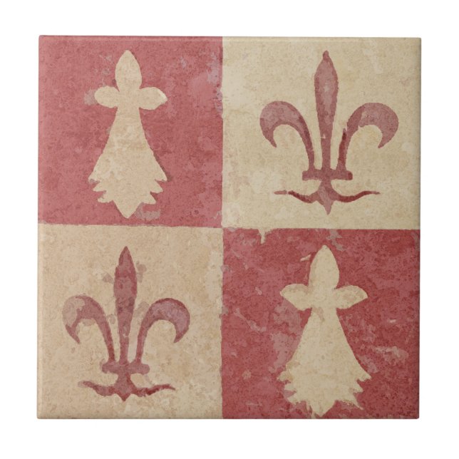 Carreau Motif Antique Français Médiéval de Fleur de Lis (Devant)