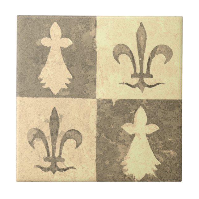 Carreau Motif antique français médiéval Fleur de Lis (Devant)