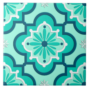Carreau Motif, Aqua et turquoise marocains de tuile