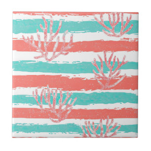 Carreau Motif aquarelle côtier aux rayures de corail