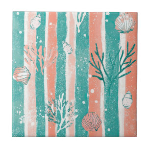 Carreau Motif aquarelle côtier Rayures de corail (6)