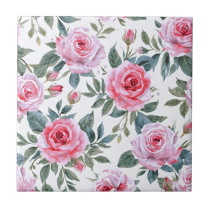Carreau Motif aquarelle cottagecore floral rose rose