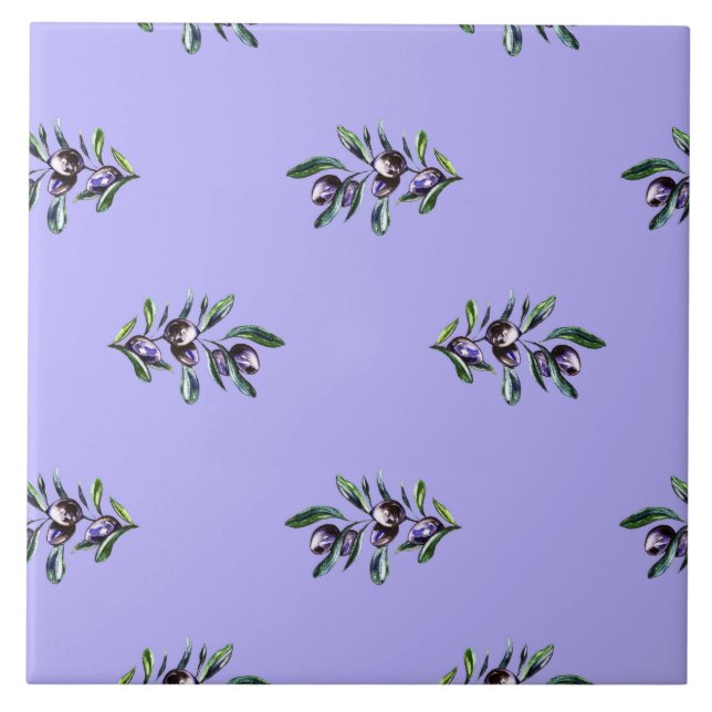 Carreau Motif aquarelle de branche d'olivier  (Devant)