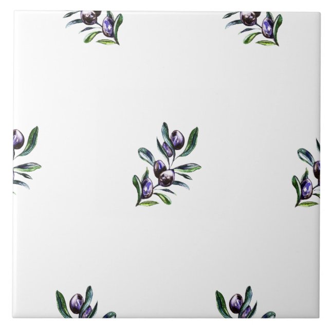 Carreau Motif aquarelle de branche d'olivier  (Devant)