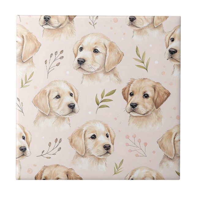 Carreau Motif aquarelle de chiot adorable (2) (Devant)
