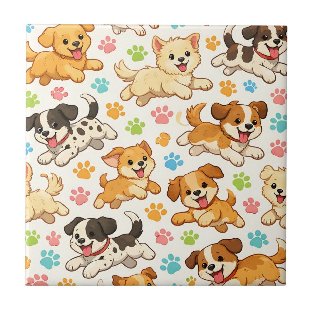 Carreau Motif aquarelle de chiot adorable (3) (Devant)