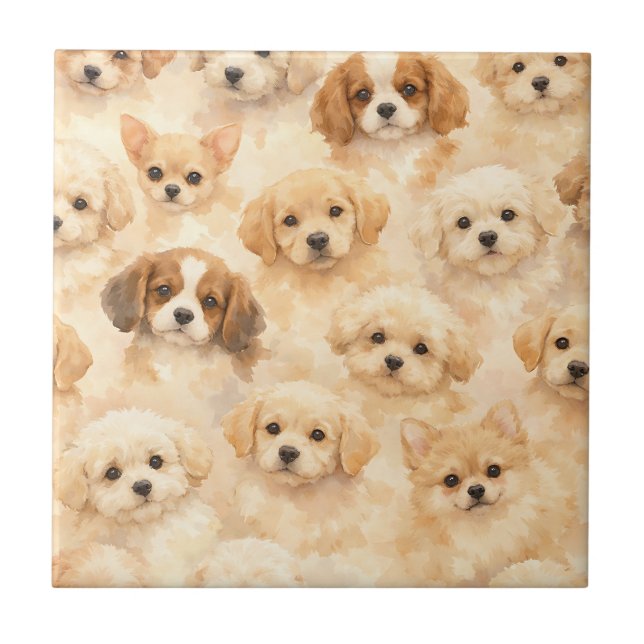 Carreau Motif aquarelle de chiot adorable (4) (Devant)