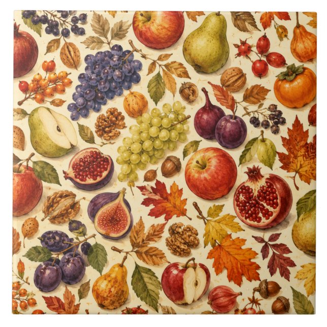 Carreau Motif aquarelle de récolte d'automne  (Devant)