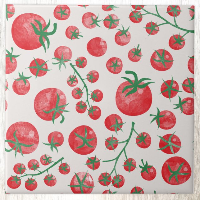 Carreau Motif aquarelle de tomates (Fun Mediterranean summer watercolor tomato pattern ceramic tile)