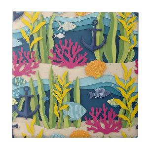 Carreau Motif aquarelle nautique rétro (10)