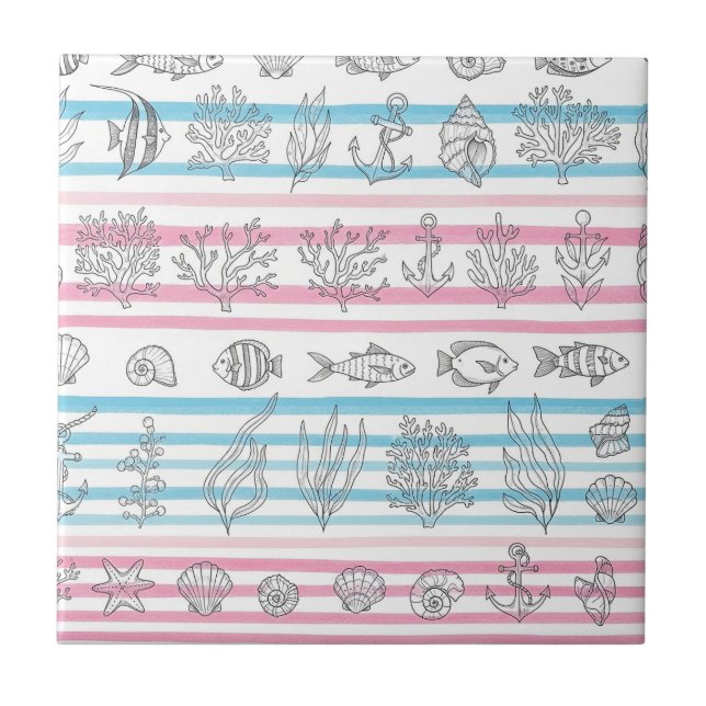 Carreau Motif aquarelle nautique rétro (12) (Devant)