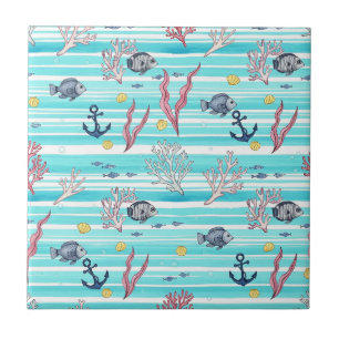 Carreau Motif aquarelle nautique rétro (15)