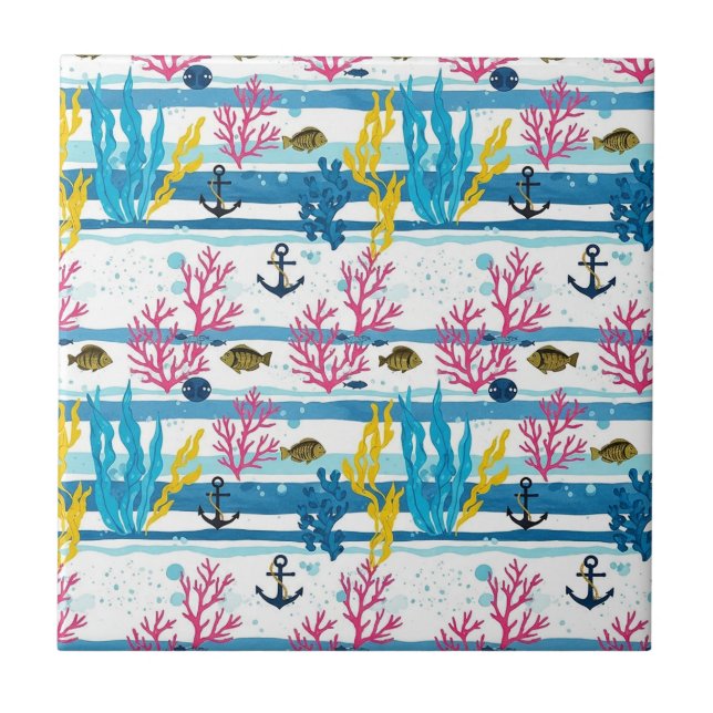 Carreau Motif aquarelle nautique rétro (2) (Devant)