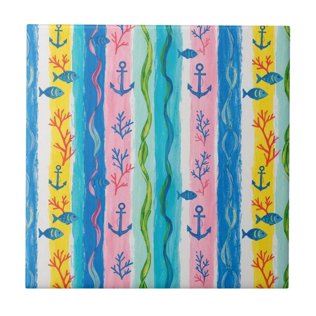 Carreau Motif aquarelle nautique rétro (4) (Devant)
