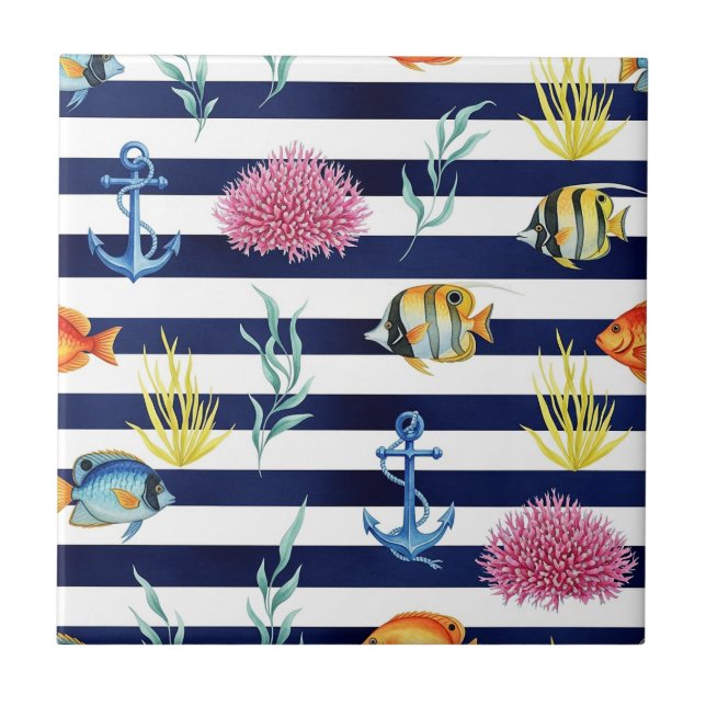Carreau Motif aquarelle nautique rétro (8) (Devant)