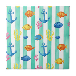Carreau Motif aquarelle nautique rétro (9)