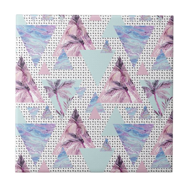 Carreau Motif Aquarelle rose et bleu palmier (Devant)