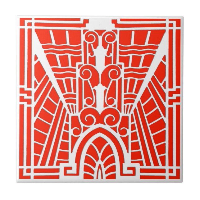 Carreau Motif architectural Art déco, mandarine (Devant)