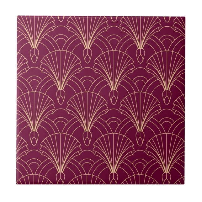 Carreau Motif Art Déco avec éventails géométriques dorés (Devant)