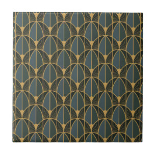 Carreau Motif Art Déco avec formes géométriques dorées Cer